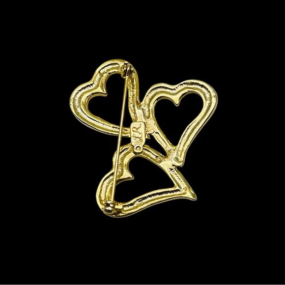 Cute Vintage Lady Remington Polished Gold Tone Triple Open Hearts Brooch - Picture 8 of 11